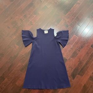 Girls Milly minis navy blue open shoulder dress